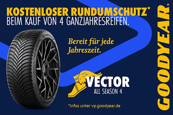 Kostenloser Rundumschutz beim Kauf von 4 Goodyear Ganzjahresreifen.